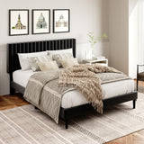 HAOARA King Size Bed Frame,King Size Platform Bed Frame and Velvet Upholstered Headboard with Strong Wood Slats, Box Spring Optional, Mattress Foundation, Easy Assembly Beige