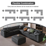 Tmsan 129.3" Oversized Modular Sectional Sofa, U Shaped Couch with Movable Ottoman, Large 7 Seat Corner Couches for Living Room, Spacious Space, Beige
