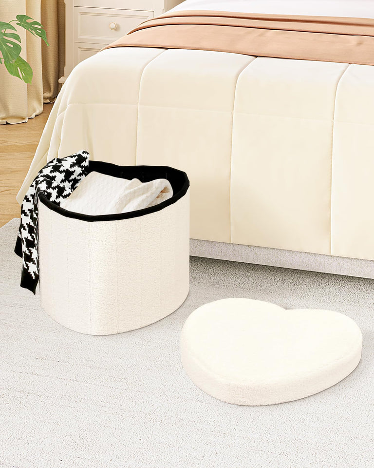 B FSOBEIIALEO Storage Ottoman Cube, Flowers Shaped Ottomans with Storage Foot Stool Footrest for Lving Room, Boucle Ottoman Seat for Dorm Room,Faux Teddy Fur, Cream White 12.6"x12.6"x12.6"