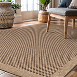 CAMILSON Easy Jute Rug 10x14, Indoor Outdoor Natural Color Fiber Area Rugs for Living Room Patio and Kitchen Rug Herringbone Woven Design Easy-Cleaning Washable Outside Carpet Alfombras 10 x 14