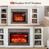 80" Fireplace TV Stand for TVs Up to 90 Inch, Electric Fireplace with Mantel, Farmhouse Entertainment Center with Storage, Realistic Stacked Stone Surround with Remote Control for Living Room