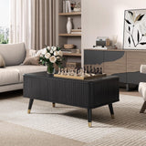 JOINICE, Round Coffee Table with Storage, Mid Century Modern Center Table with Sliding Cabinet Door, Fluted Dining Table for Living Room, Home Small Space, 31.5", Walnut