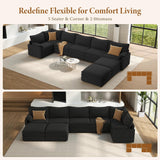 Vesgantti 142" U Shaped Sectional Couch, Comfy Cloud Modular Sectional Sofa with 2 Ottoman Deep Seat Chenille Modern Cloud Sofa, Modular Sofas for Living Room, Bedroom and Apartment, Beige