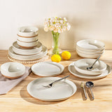 AmorArc Ceramic Dinnerware Sets for 8, 24 Pieces Handpainted Plates and Bowls Set with Rustic Terracotta Underside, Scratch Resistant Stoneware Dishes Set, Dishwasher & Microwave Safe, Light Beige