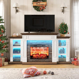 LGHM 72" Electric Fireplace with Mantel, Fireplace TV Stand for TVs Up to 80 Inch, Modern Entertainment Center with Storage, Realistic Stacked Stone Surround with Remote Control for Living Room