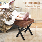 LUE BONA Square Linen Makeup Stool, Metal X Legs, Small Ottoman Stool Chair for Vanity, Modern Padded Seat Foot Rest for Makeup Room, Bathroom