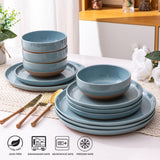 AmorArc Ceramic Dinnerware Sets for 8, 24 Pieces Handpainted Plates and Bowls Set with Rustic Terracotta Underside, Scratch Resistant Stoneware Dishes Set, Dishwasher & Microwave Safe, Light Beige