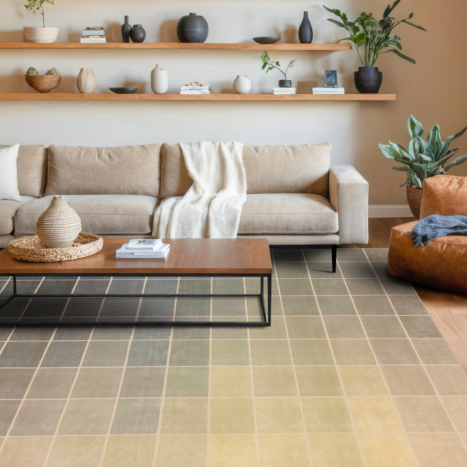 Neutral Living Room Rug - 10x14 Farmhouse Beige Brown Large Area Rug for Dining Room, Bedroom, Low Pile Lightweight Washable