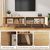 UKAOCAI 86.61'' Tambour TV Stand for 55-85 Inch, Modern Entertainment Center with Large Storage Cabinet & Open Shelves, TV Console with Sliding Doors for Living Room, Bedroom, Natural