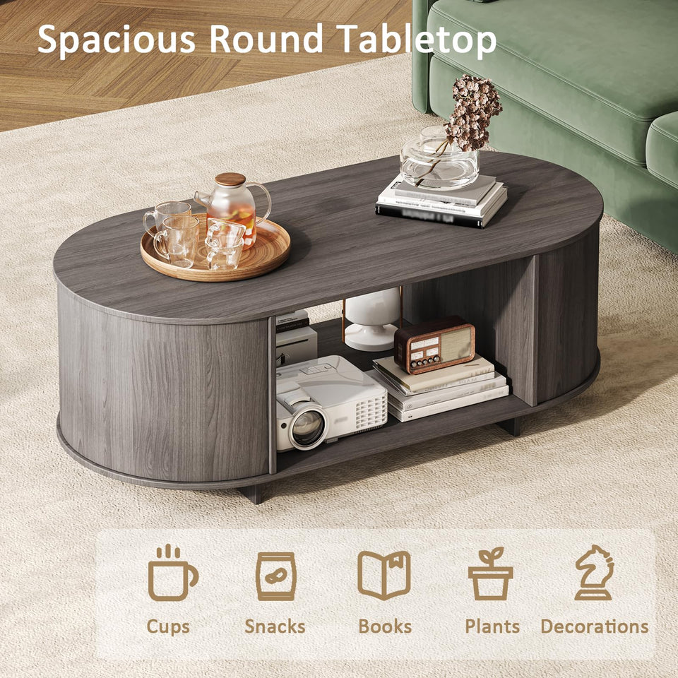 UKAOCAI 86.61'' Tambour TV Stand for 55-85 Inch, Modern Entertainment Center with Large Storage Cabinet & Open Shelves, TV Console with Sliding Doors for Living Room, Bedroom, Natural