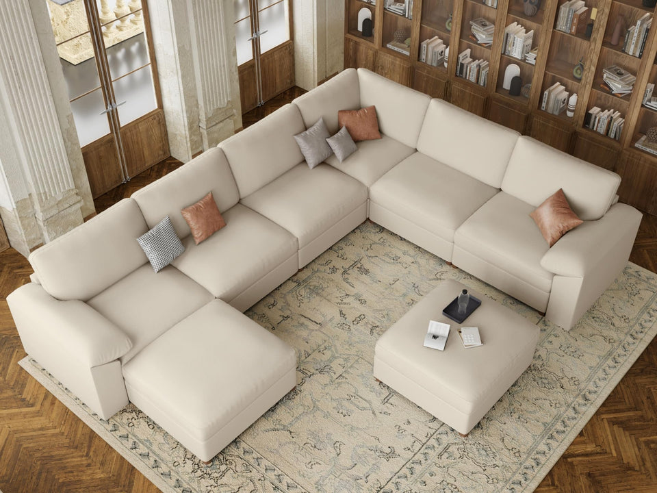 EASE MOOSE Leather Sectional Couch, Oversized Modular Sectional Sofas, Wide Deep Seat Modular Couch, Scratch Resistant Faux Leather Material, L Shaped Sofa for Big Spaces,Beige