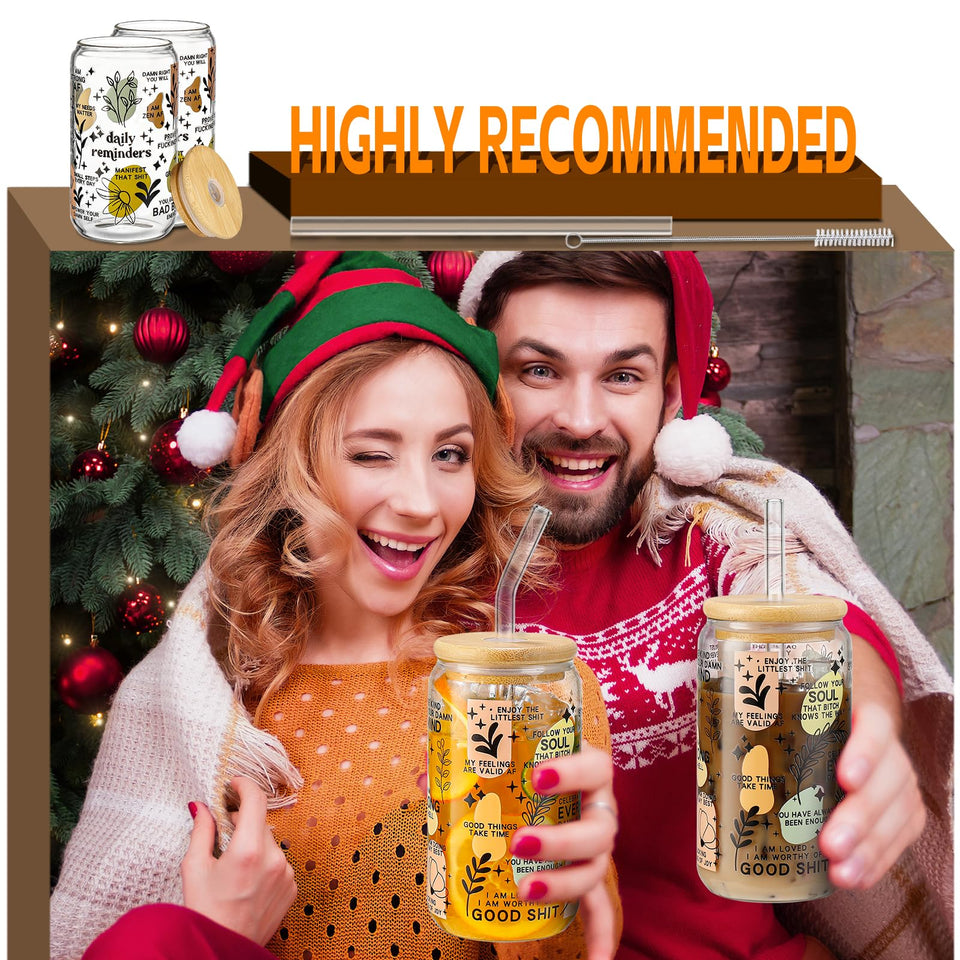 DWTS DANWEITESI Glass Cups with Lids and Straws 4 pcs,16oz Drinking Glasses Set for Coffee Bar Accessories,Iced Coffee Cups with Lids,Matcha Cup Glass Tumbler Reusable for Gifts