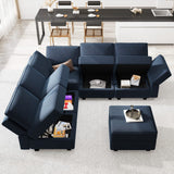 Belffin Modular Sectional Sofa with Ottomans Velvet Reversible Sleeper Chaise Bed Storage Seat Black