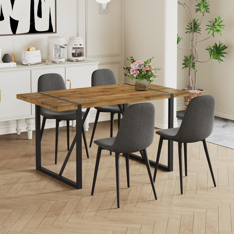 MUUOKY Dining Table Set for 4, Modern 55'' Wood Dinette Table Set for 4 with Fabric Dining Chairs,Table and Chairs Set of 4,Ideal for Kitchen Dining Room