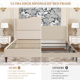 koorlian King Size Bed Frame Upholstered Platform Bed with 51" Tall Headboard Wingback, Soft Fabric, Retro Simple Style Platform Bed No Box Spring Needed, Easy Assembly, Beige