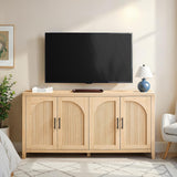 Walker Edison Sasha 4-Door Reeded Sideboard Buffet with Cord Management, 70 Inch, Coastal Oak