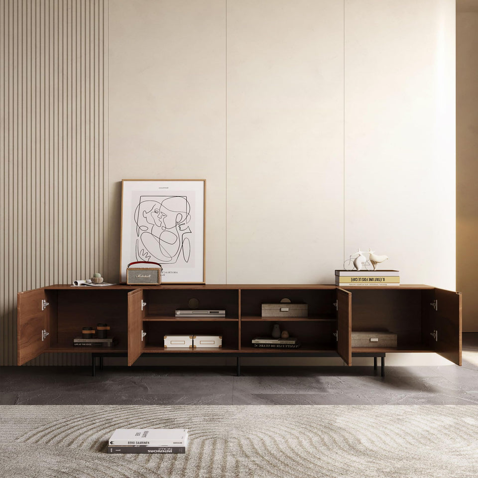 NessCarsti Mid Century Modern TV Stand for 80+ Inch TVs, 94.48" Walnut Console with Ample Storage – Stylish Entertainment Center for Living Room or Bedroom