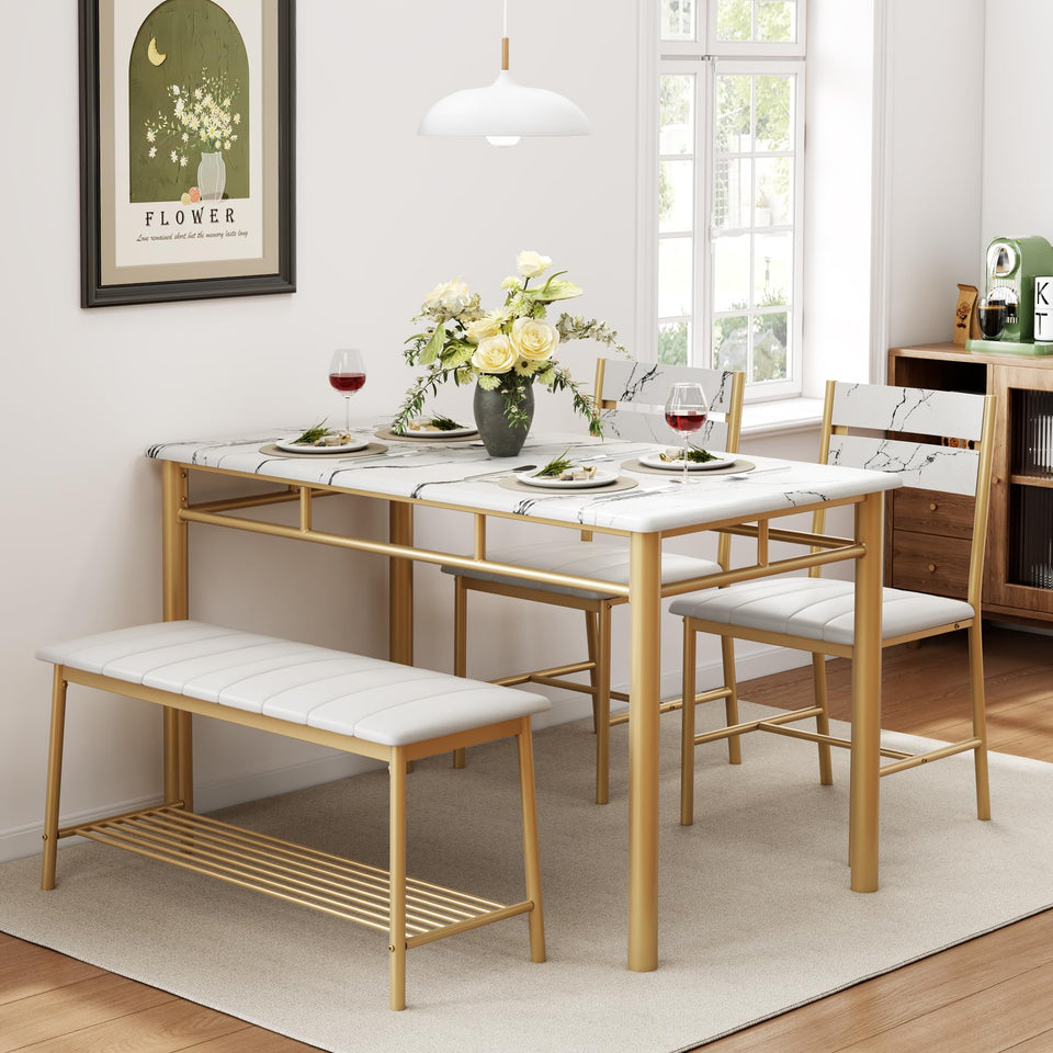 IRONCK Dining Table Set for 4, Kitchen Table with Upholstered Bench and 2 Chairs, Kitchen Table and Chairs Set for Small Space, Apartment, Rustic Brown