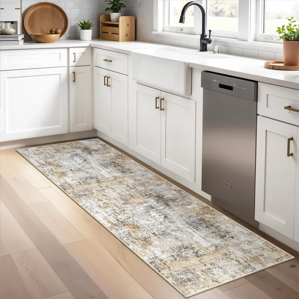 12x15 Area Rug for Living Room – Large Modern Neutral Abstract Thin Washable Carpet, Soft Low Pile Non-Slip Stain-Resistant for Bedroom Dining Room Home Office (Beige Grey)