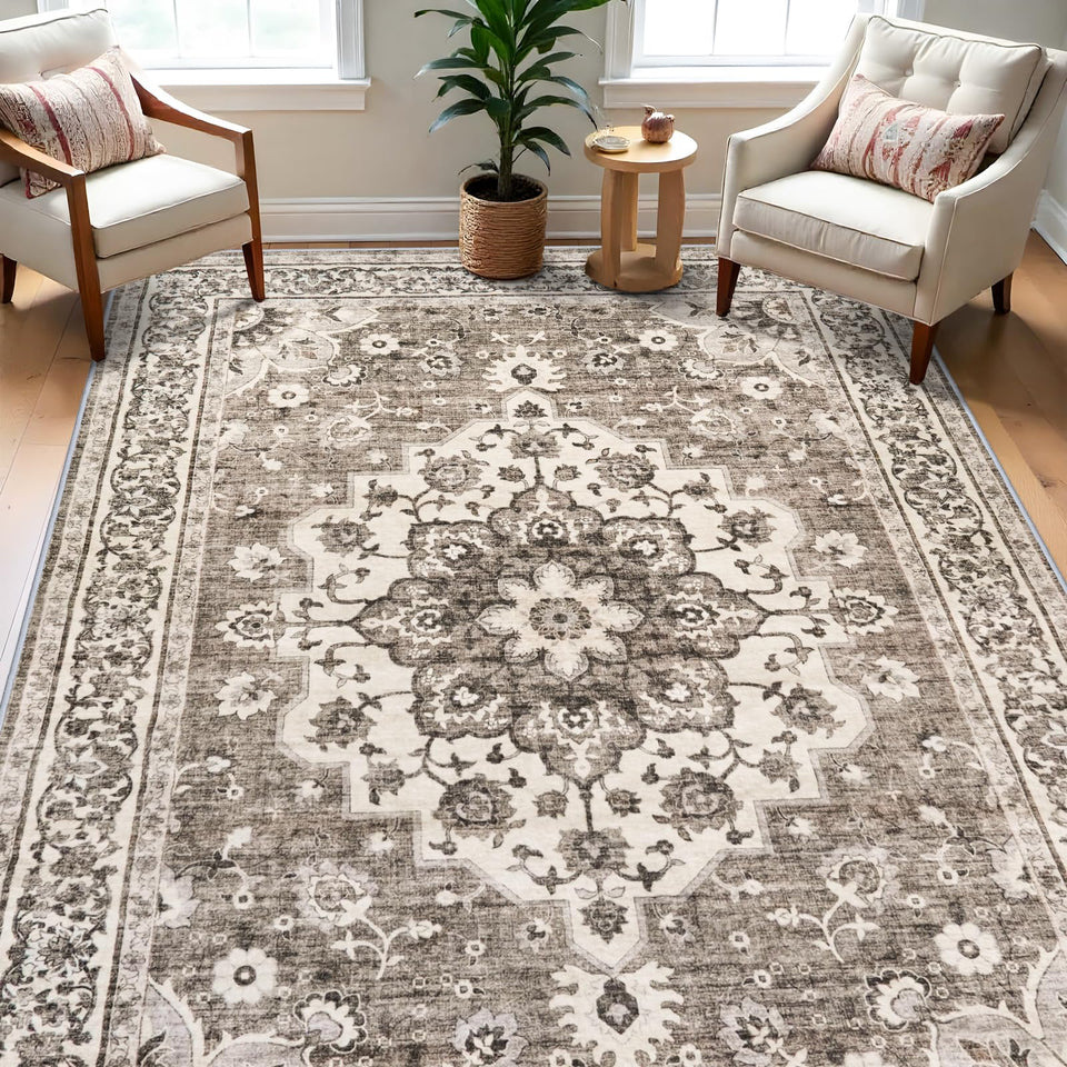 TOPRUUG Washable Oriental Area Rug - 12x15 Rugs for Living Room Soft Carpet for Bedroom Waterproof Floral Distressed Indoor Stain Resistant Non-Shedding Floor Carpets (Green, 12x15)