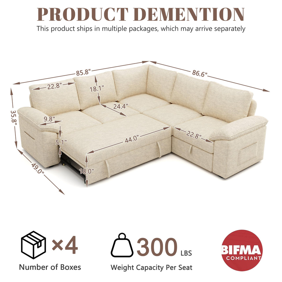 SUAWY 108 Inch Sectional Sleeper Sofa with Pull Out Bed,U Shaped 7 Seat Modular Sectional Sofa with Storage,Sectional Couches for Living Room,Cloud Modular Couch,Removable Sofa Cover,Dark Grey