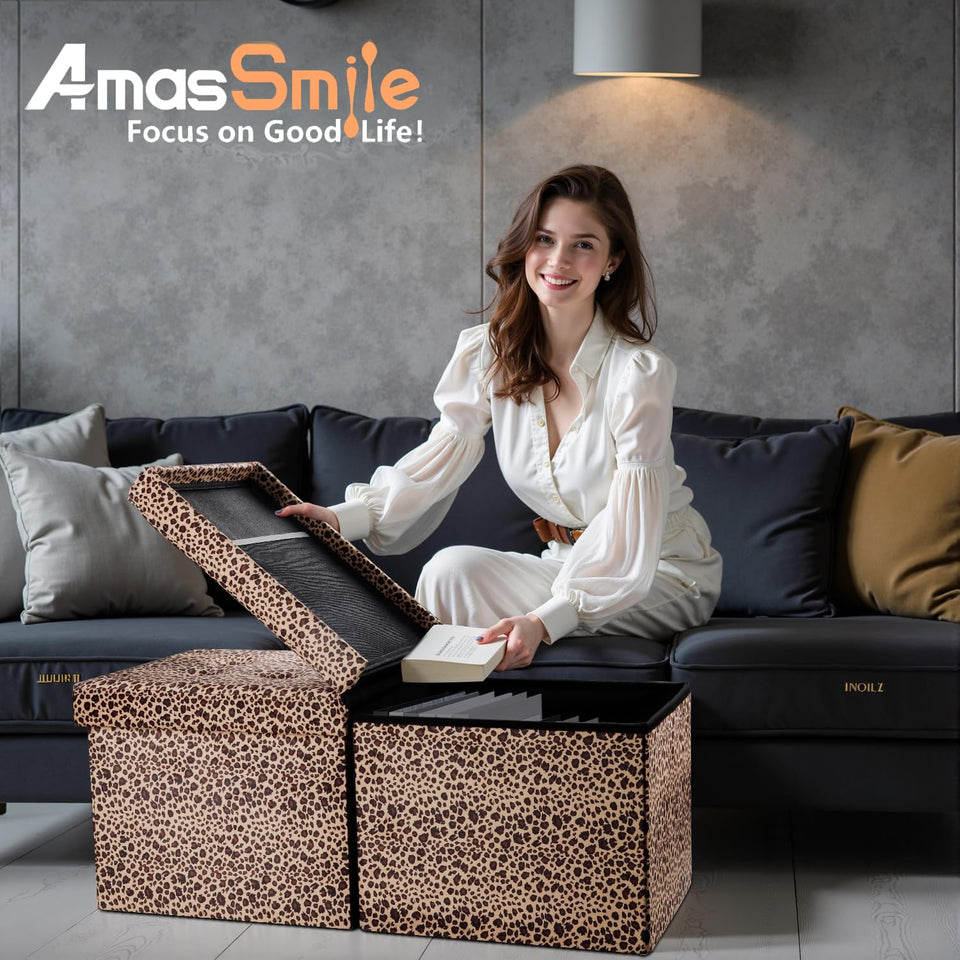 AmasSmile Footrest Ottoman Bench with Storage,34Inch Black Leather Footstool, Coffee Table, Padded Seat, Storage Chest,Blanket Store with Flipping Lid for Livingroom and Bedroom