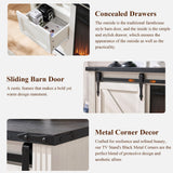 JXQTLINGMU Farmhouse TV Stand for 75+ Inch TV, 32" Tall Entertainment Center w/4 Drawers & Sliding Barn Door, Rustic Media Console w/Storage Shelves, 66" Wood Television Stand for Living Room, Brown