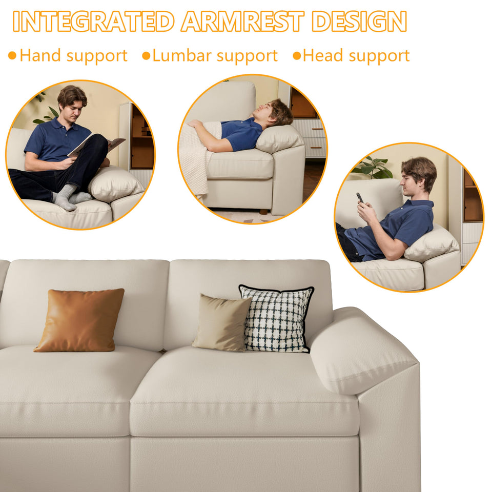 EASE MOOSE Leather Sectional Couch, Oversized Modular Sectional Sofas, Wide Deep Seat Modular Couch, Scratch Resistant Faux Leather Material, L Shaped Sofa for Big Spaces,Beige