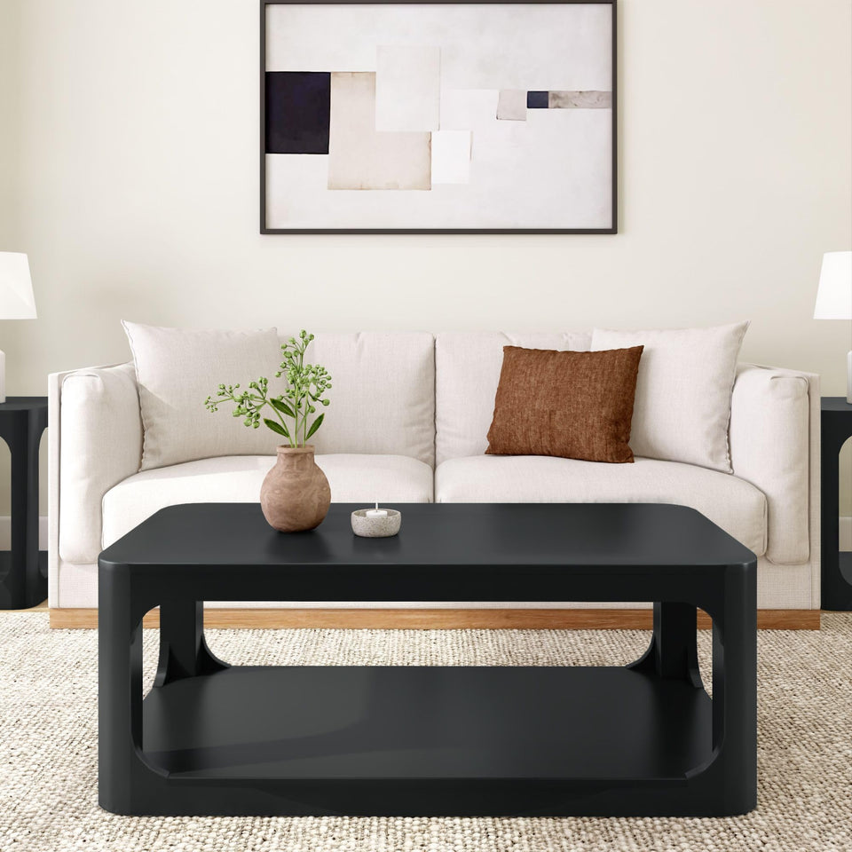 Plank+Beam Forma Coffee Table, 54 Inch Modern Coffee Table with Shelf, Contemporary Center Table with Storage Space, Rectangle Tea Table with Storage, Pecan