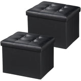Bsketa Storage Ottoman, Folding Foot Stool with Thicker Foam Padded Seat Small Leather Storage Ottoman Bench Foot Rest for Living Room Foldable Coffee Table 17x13x13in,Black