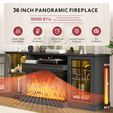 oneinmil 36 Inch 3-Sided Glass Fireplace TV Stand for TVs up to 80", Rustic Media Entertainment Center Console Table with Glass Door Closed Storage, Set of TV Table, White