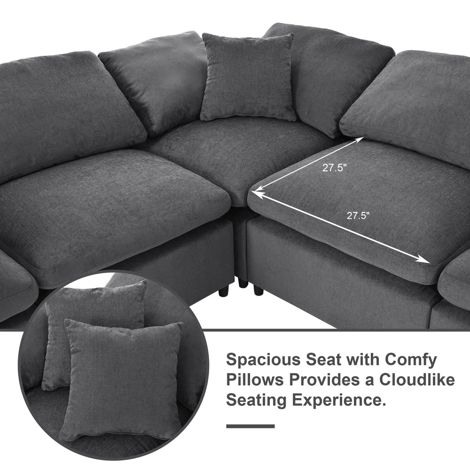 Tmsan 129.3" Oversized Modular Sectional Sofa, U Shaped Couch with Movable Ottoman, Large 7 Seat Corner Couches for Living Room, Spacious Space, Beige