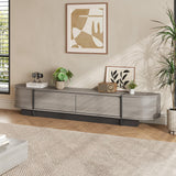 UKAOCAI 86.61'' Tambour TV Stand for 55-85 Inch, Modern Entertainment Center with Large Storage Cabinet & Open Shelves, TV Console with Sliding Doors for Living Room, Bedroom, Natural