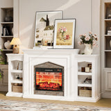 LGHM 72" Electric Fireplace with Mantel, Fireplace TV Stand for TVs Up to 80 Inch, Modern Entertainment Center with Storage, Realistic Stacked Stone Surround with Remote Control for Living Room