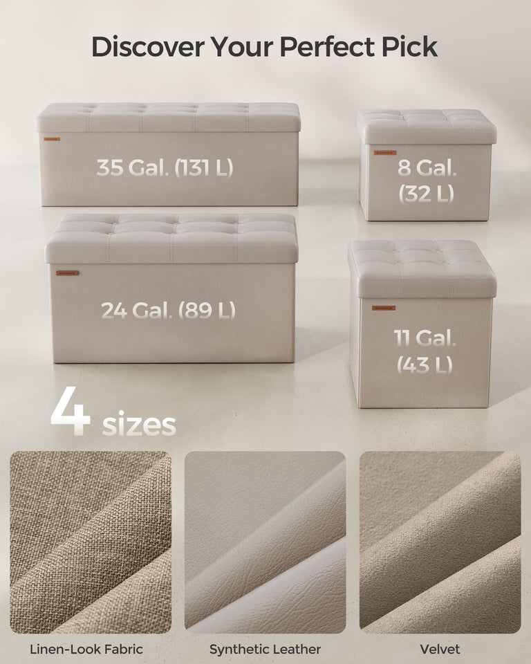 SONGMICS MAZIE Collection - 43 Inches Folding Storage Ottoman Bench, Ottoman with Storage, Foot Rest Stool, Load 660 lb, for Living Room, Synthetic Leather, Black ULSF701