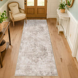 Neutral Living Room Rug - 10x14 Farmhouse Beige Brown Large Area Rug for Dining Room, Bedroom, Low Pile Lightweight Washable