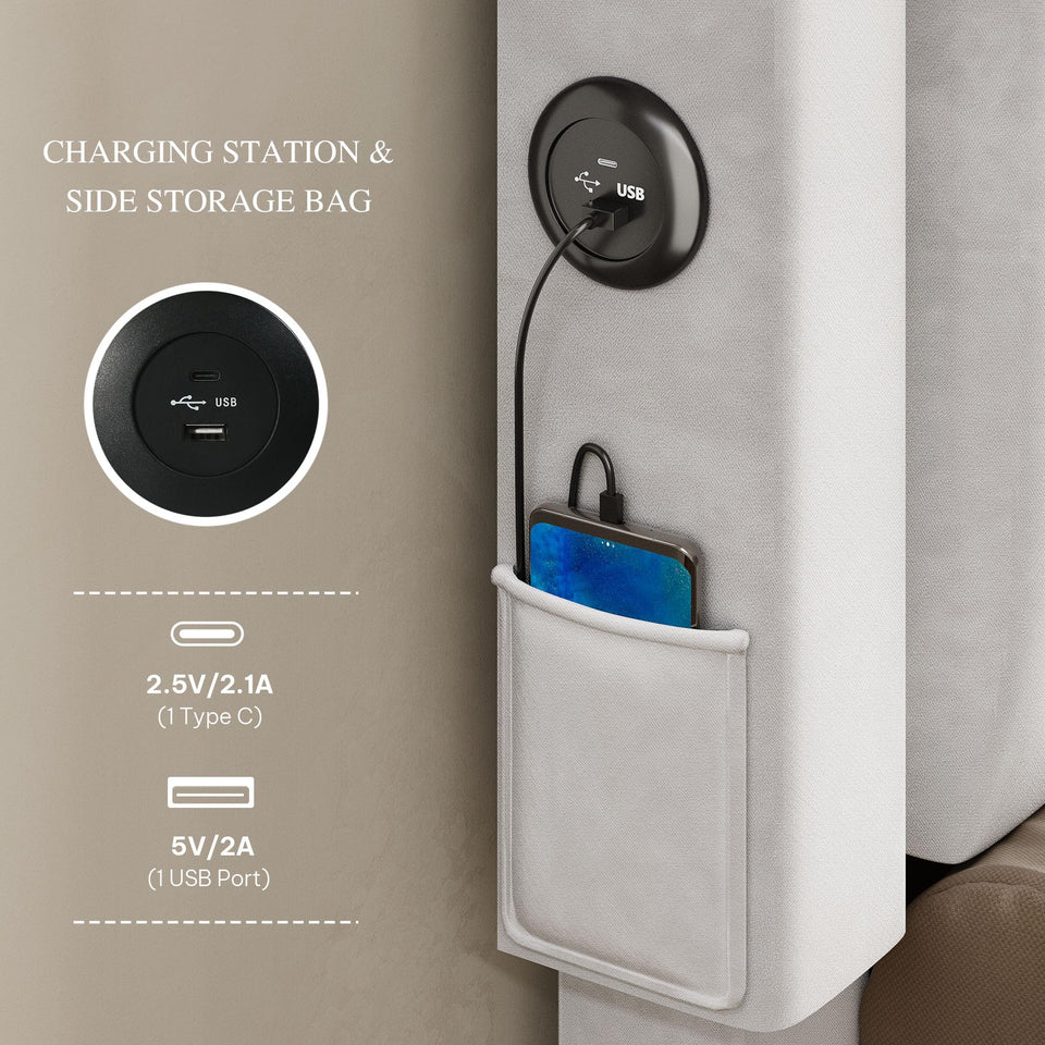 YITAHOME King Size Bed Frame with Adjustable Headboard, 4 Storage Drawers and RGB LED Lights, Velvet Upholstered Platform Bed with USB Ports, No Box Spring Needed, Fast Assembly, Noise-Free, Black