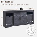 JXQTLINGMU Farmhouse TV Stand for 75+ Inch TV, 32" Tall Entertainment Center w/4 Drawers & Sliding Barn Door, Rustic Media Console w/Storage Shelves, 66" Wood Television Stand for Living Room, Brown