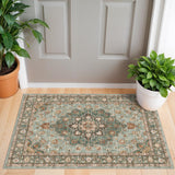 TOPRUUG Washable Oriental Area Rug - 12x15 Rugs for Living Room Soft Carpet for Bedroom Waterproof Floral Distressed Indoor Stain Resistant Non-Shedding Floor Carpets (Green, 12x15)