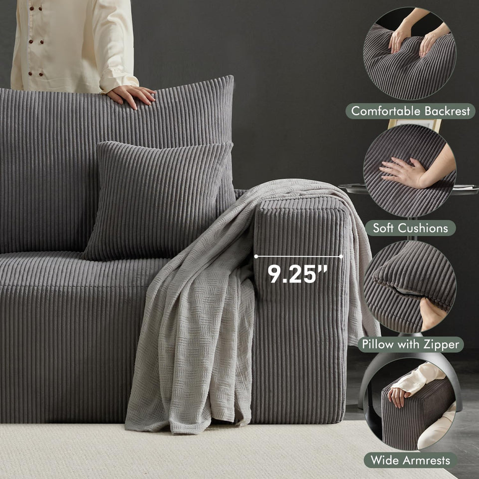 Boneless Sectional Cloud Couch Sofa for Living Room, 112" U-Shaped Modular Modern Lounge Sleeper Black Couches with Chaise, No Assemble, Cordury Compression Upholstered Sofas