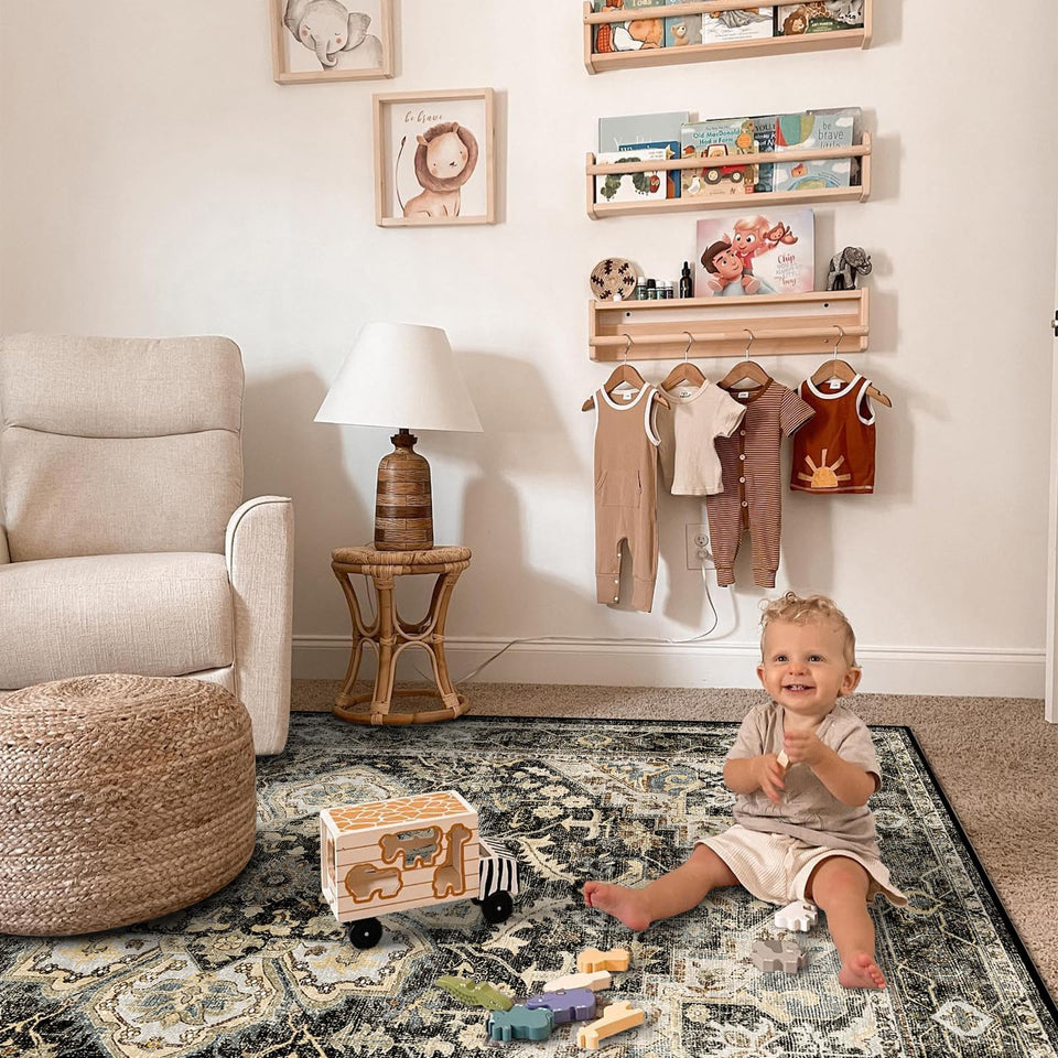 TOPRUUG Washable Oriental Area Rug - 12x15 Rugs for Living Room Soft Carpet for Bedroom Waterproof Floral Distressed Indoor Stain Resistant Non-Shedding Floor Carpets (Green, 12x15)