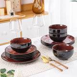 LeRatio Ceramic Dinnerware Sets for 6,Plates and Bowls Sets,Handmade Reactive Glaze Dishes Set,Chip Resistant and Scratch Resistant | Oven&Dishwasher & Microwave Safe-Blue(18PCS)