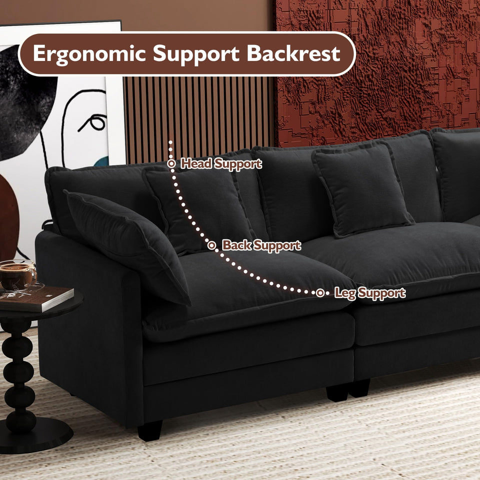 Ihanherry 146" U-Shaped Modern Sofa Modular Sectional Cloud Couch with 2 Ottoman, 6-Seat Chenille Deep Seat Sofa with 6 Pillows for Living Room, Bedroom and Apartment, Grey