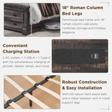 Farmhouse King Size Bed Frame with 54" Tall Storage Bookcase Headboard, Wood Platform Bed Frame with 2 Drawers & 18" Tall Roman Column Decoration Footboard, No Box Spring Needed(Antique White)