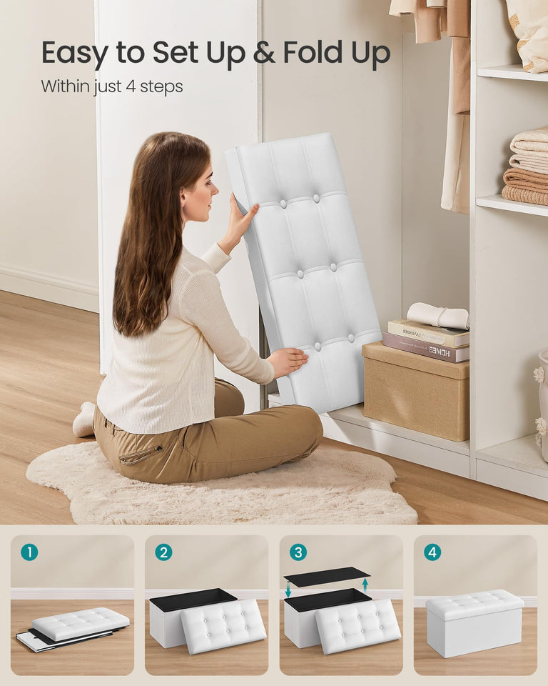 SONGMICS MAZIE Collection - 43 Inches Folding Storage Ottoman Bench, Ottoman with Storage, Foot Rest Stool, Load 660 lb, for Living Room, Synthetic Leather, Black ULSF701