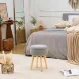 Wimarsbon Pouf Ottoman, 100% Cotton Knitted Boho Footstool, Round Footrest with Non-Skid Wood Legs, Home Décor Handmade Pouffe, Leisure Floor Step Stool for Living Room (Beige)