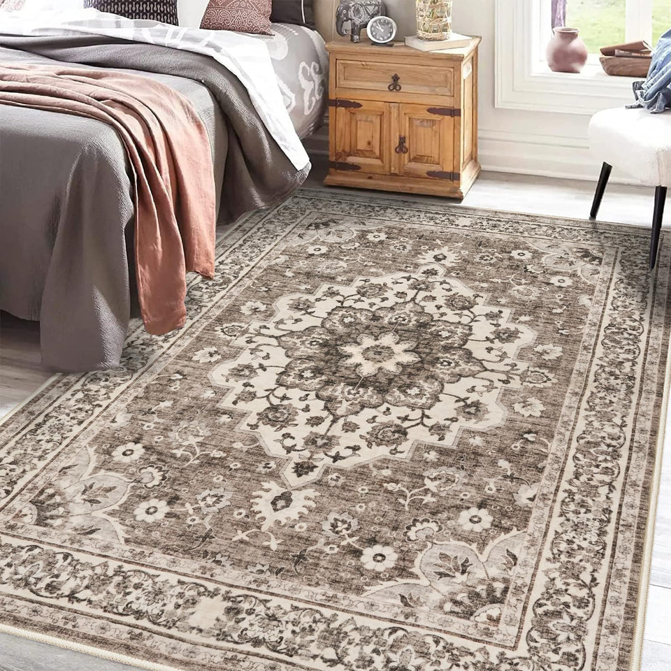 TOPRUUG Washable Oriental Area Rug - 12x15 Rugs for Living Room Soft Carpet for Bedroom Waterproof Floral Distressed Indoor Stain Resistant Non-Shedding Floor Carpets (Green, 12x15)