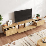 UKAOCAI 86.61'' Tambour TV Stand for 55-85 Inch, Modern Entertainment Center with Large Storage Cabinet & Open Shelves, TV Console with Sliding Doors for Living Room, Bedroom, Natural