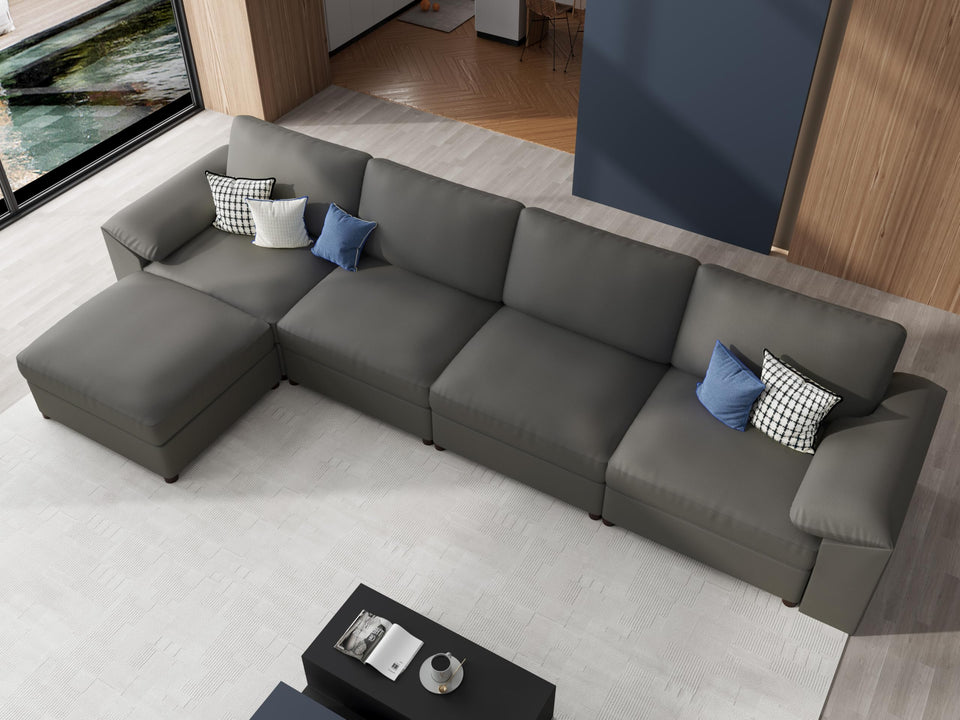 EASE MOOSE Leather Sectional Couch, Oversized Modular Sectional Sofas, Wide Deep Seat Modular Couch, Scratch Resistant Faux Leather Material, L Shaped Sofa for Big Spaces,Beige