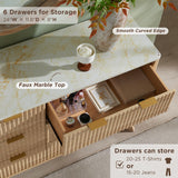 T4TREAM Fluted 7 Drawers Dresser, 54" Wide Modern Chest of Drawers with Faux Marble Top, Curved Profile Design, Dresser TV Stand, Wood Drawer Organizer for Bedroom, Living Room, Hallway, Natural Oak